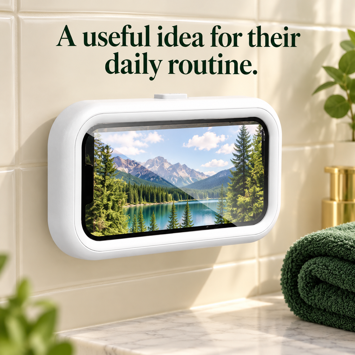 Rotating Shower Phone Holder with Telescoping Wall Mount in White