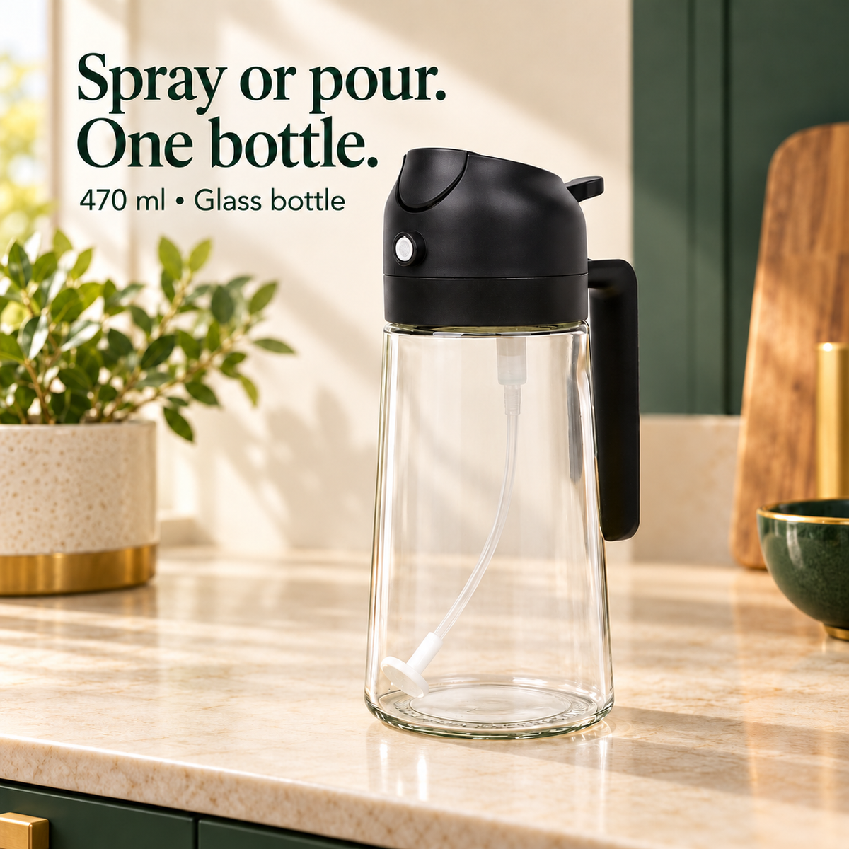 470ml Glass Oil Spray and Pour Bottle for Your Kitchen Routine