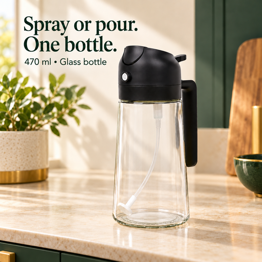 470ml Glass Oil Dispenser for Everyday Cooking — Spray or Pour