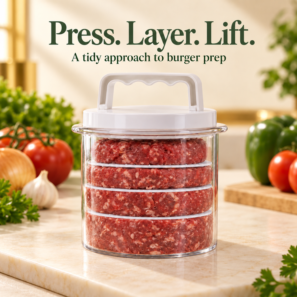 Stackable Burger Patty Maker with Separator Discs for Meal Prep
